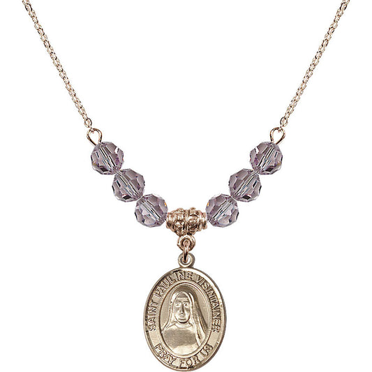 14kt Gold Filled Saint Pauline Visintainer Birthstone Necklace with Light Amethyst Beads - 8391