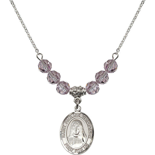 Sterling Silver Saint Pauline Visintainer Birthstone Necklace with Light Amethyst Beads - 8391