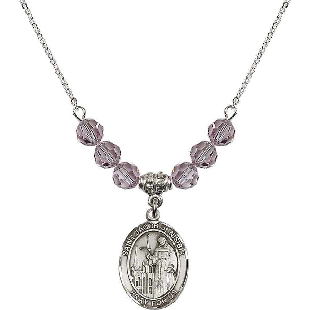 Sterling Silver Saint Jacob of Nisibis Birthstone Necklace with Light Amethyst Beads - 8392