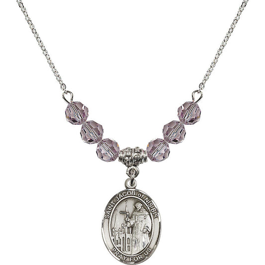 Sterling Silver Saint Jacob of Nisibis Birthstone Necklace with Light Amethyst Beads - 8392