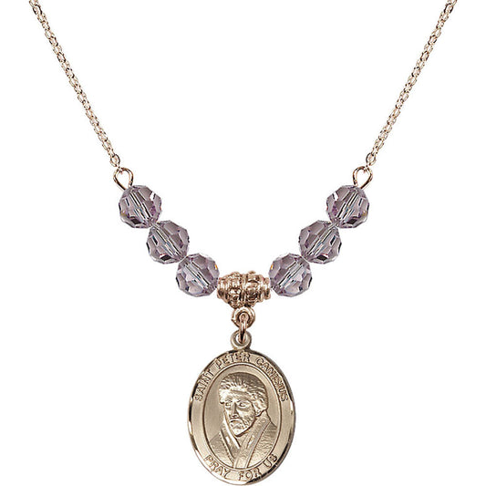 14kt Gold Filled Saint Peter Canisius Birthstone Necklace with Light Amethyst Beads - 8393