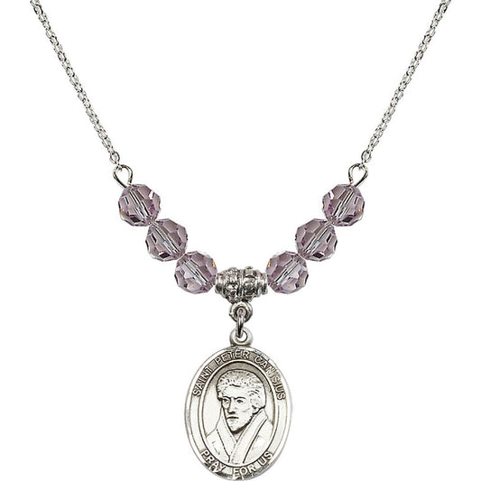 Sterling Silver Saint Peter Canisius Birthstone Necklace with Light Amethyst Beads - 8393