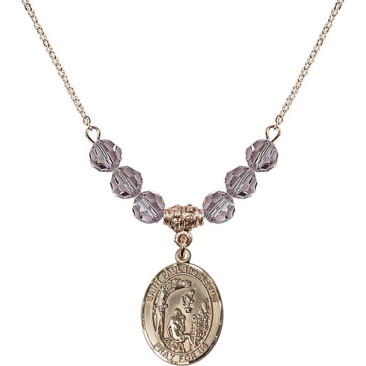 14kt Gold Filled Saint Paul the Hermit Birthstone Necklace with Light Amethyst Beads - 8394