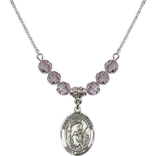 Sterling Silver Saint Paul the Hermit Birthstone Necklace with Light Amethyst Beads - 8394