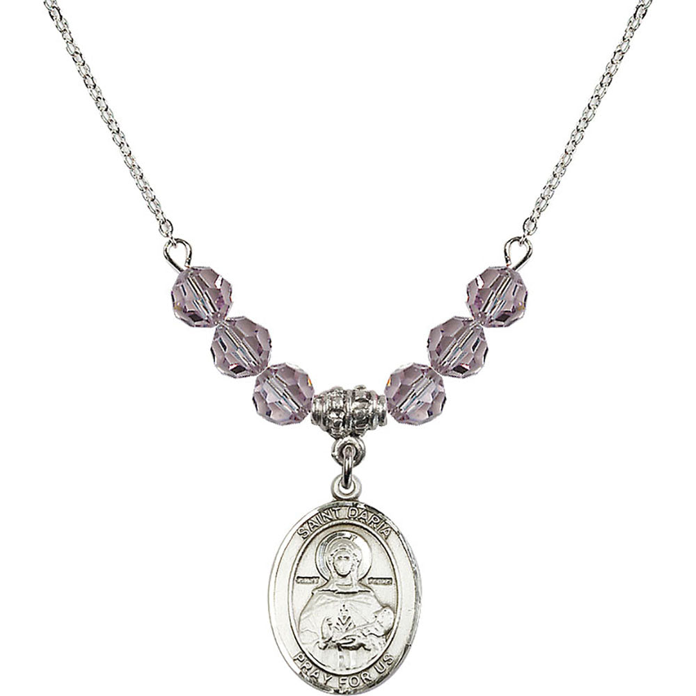 Sterling Silver Saint Daria Birthstone Necklace with Light Amethyst Beads - 8396