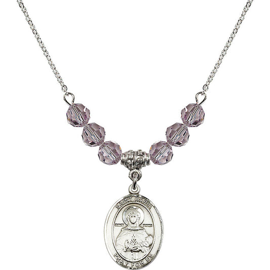 Sterling Silver Saint Daria Birthstone Necklace with Light Amethyst Beads - 8396