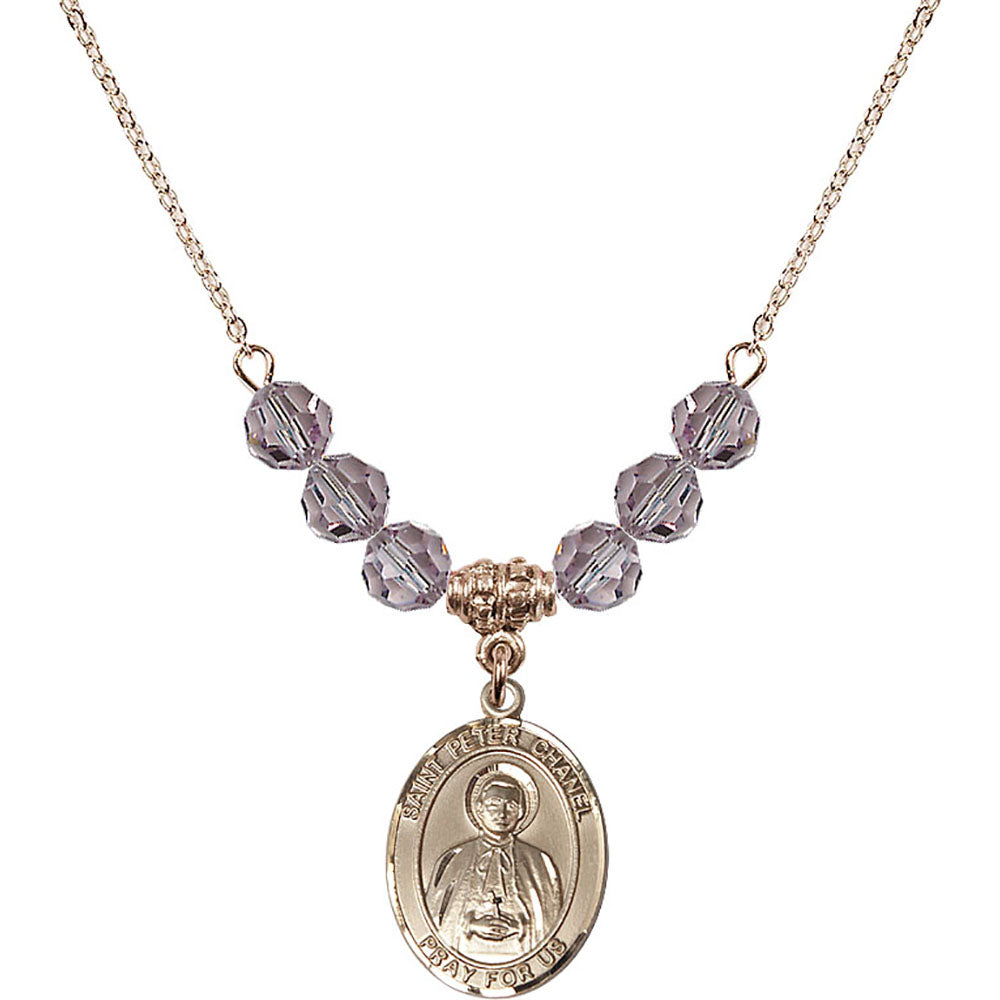 14kt Gold Filled Saint Peter Chanel Birthstone Necklace with Light Amethyst Beads - 8397