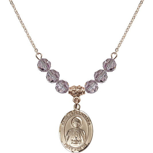 14kt Gold Filled Saint Peter Chanel Birthstone Necklace with Light Amethyst Beads - 8397