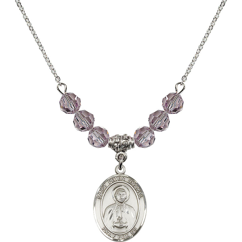 Sterling Silver Saint Peter Chanel Birthstone Necklace with Light Amethyst Beads - 8397