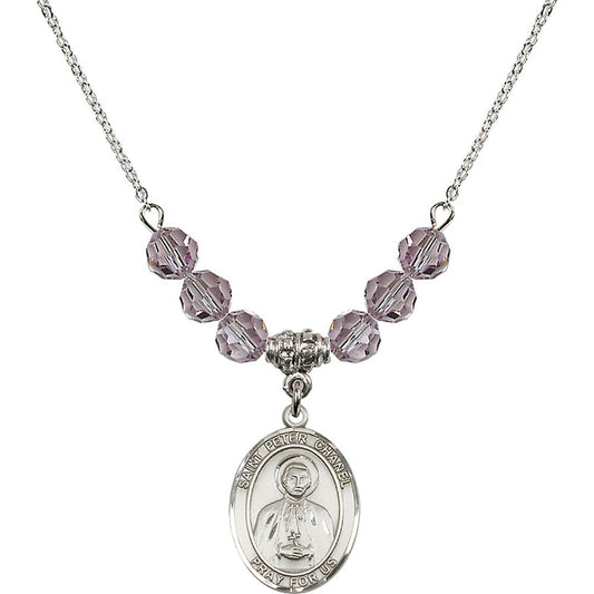 Sterling Silver Saint Peter Chanel Birthstone Necklace with Light Amethyst Beads - 8397