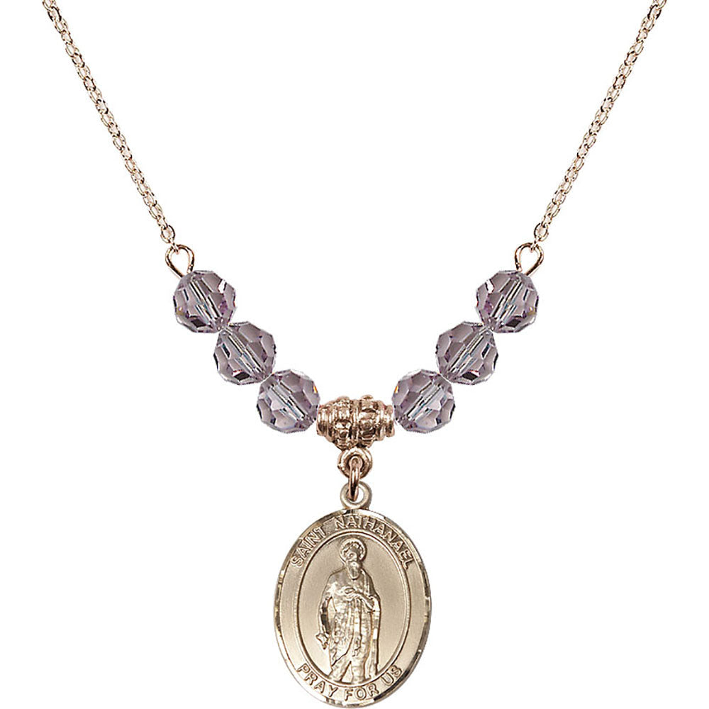 14kt Gold Filled Saint Nathanael Birthstone Necklace with Light Amethyst Beads - 8398