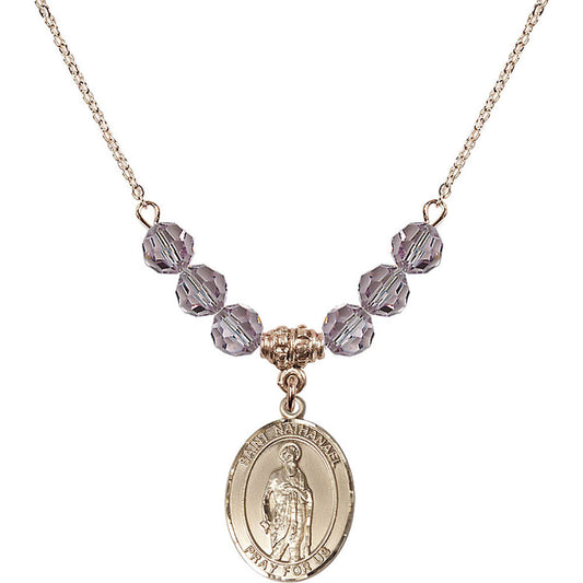 14kt Gold Filled Saint Nathanael Birthstone Necklace with Light Amethyst Beads - 8398