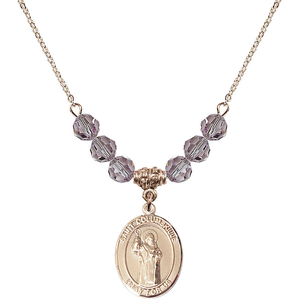 14kt Gold Filled Saint Columbkille Birthstone Necklace with Light Amethyst Beads - 8399