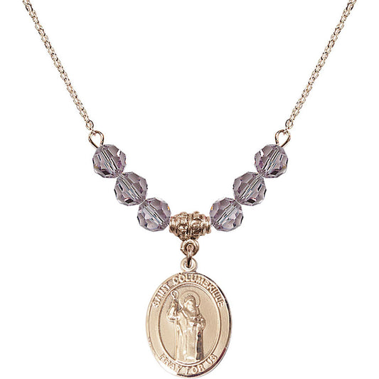 14kt Gold Filled Saint Columbkille Birthstone Necklace with Light Amethyst Beads - 8399