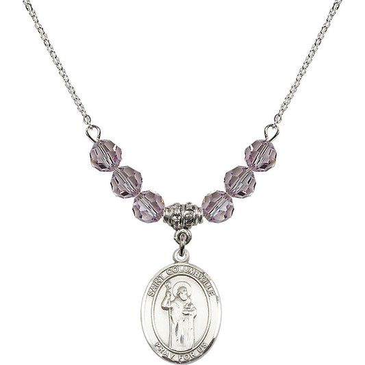 Sterling Silver Saint Columbkille Birthstone Necklace with Light Amethyst Beads - 8399