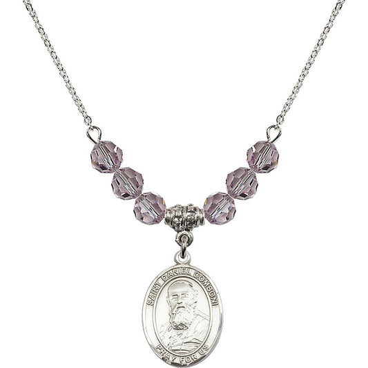 Sterling Silver Saint Daniel Comboni Birthstone Necklace with Light Amethyst Beads - 8400