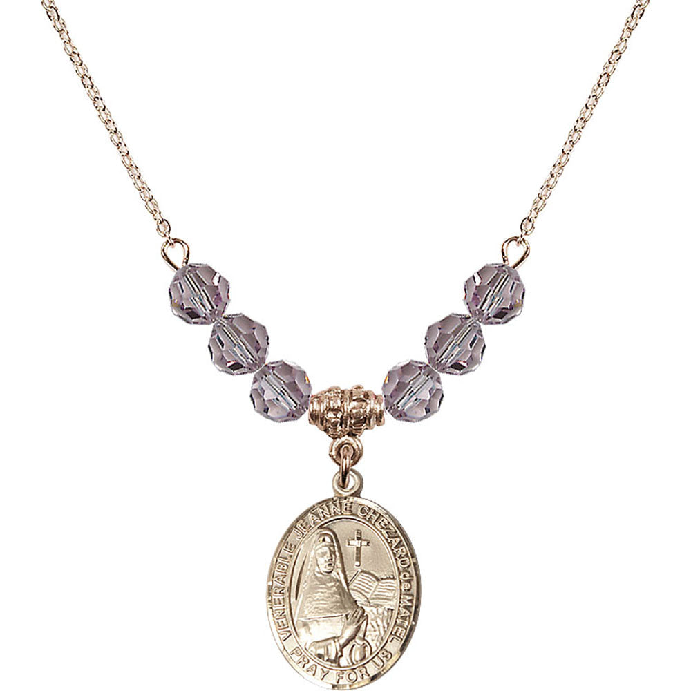 14kt Gold Filled Saint Jeanne Chezard de Matel Birthstone Necklace with Light Amethyst Beads - 8401