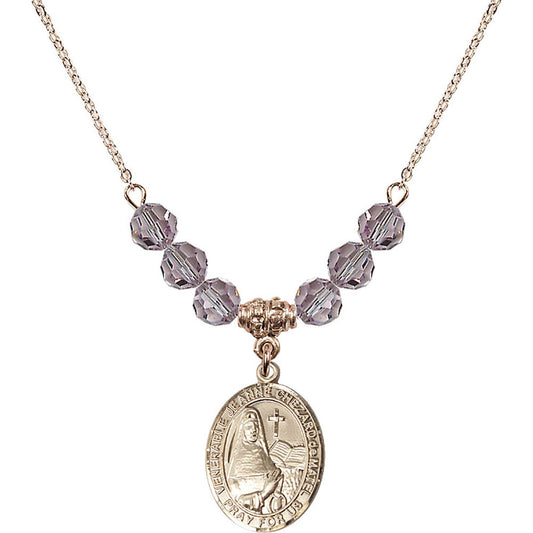 14kt Gold Filled Saint Jeanne Chezard de Matel Birthstone Necklace with Light Amethyst Beads - 8401