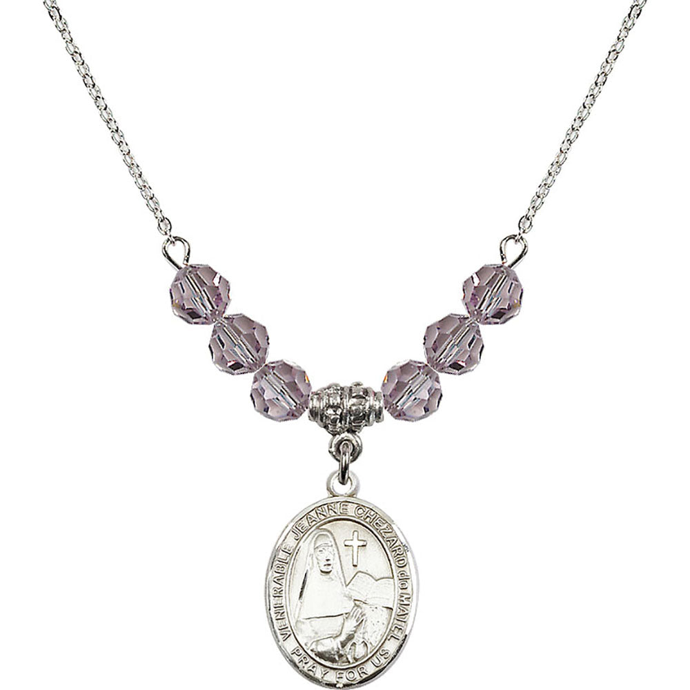 Sterling Silver Saint Jeanne Chezard de Matel Birthstone Necklace with Light Amethyst Beads - 8401