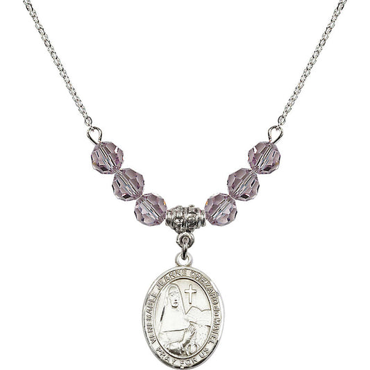 Sterling Silver Saint Jeanne Chezard de Matel Birthstone Necklace with Light Amethyst Beads - 8401