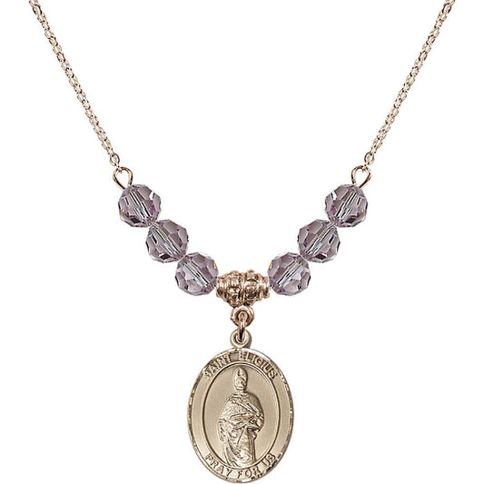 14kt Gold Filled Saint Eligius Birthstone Necklace with Light Amethyst Beads - 8402