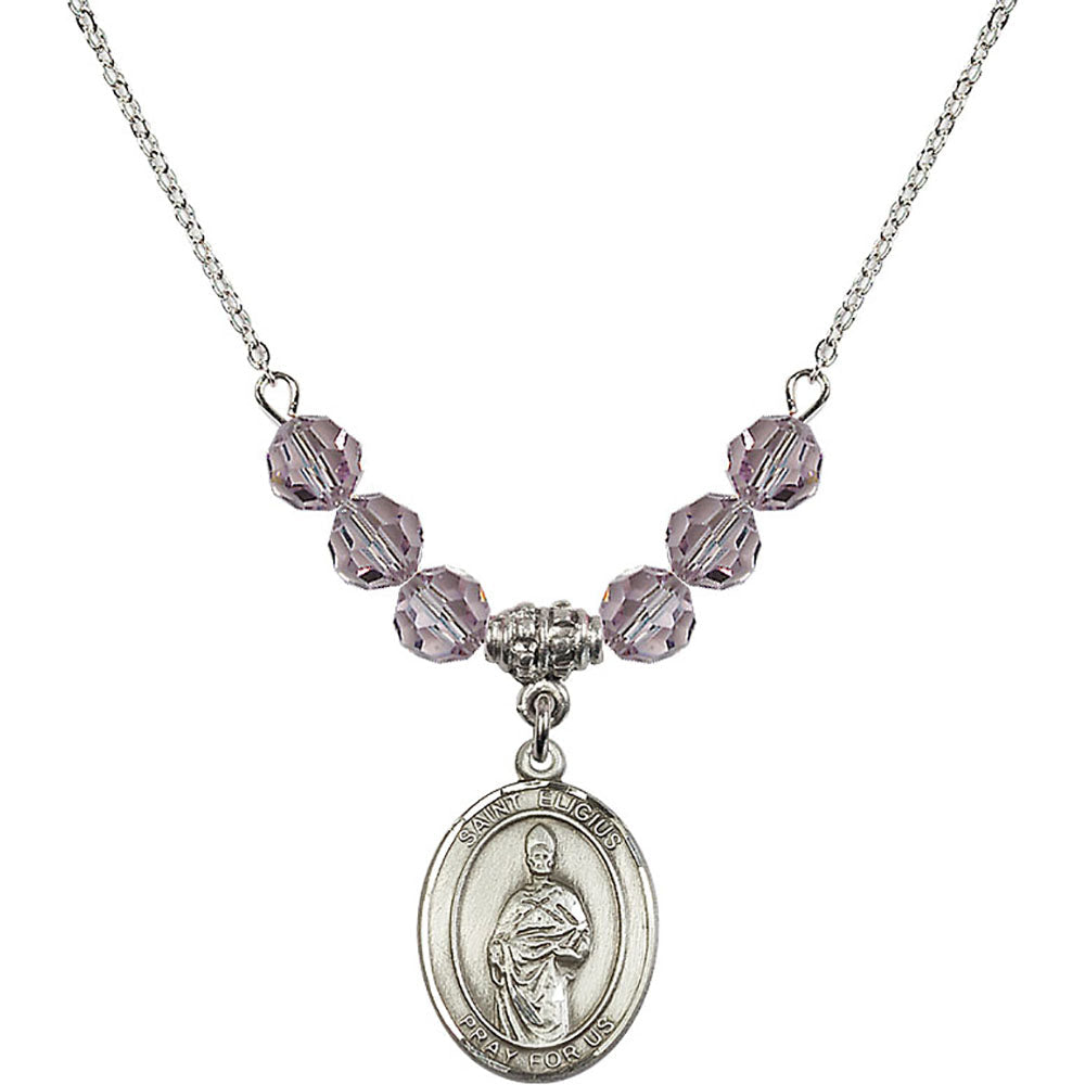 Sterling Silver Saint Eligius Birthstone Necklace with Light Amethyst Beads - 8402