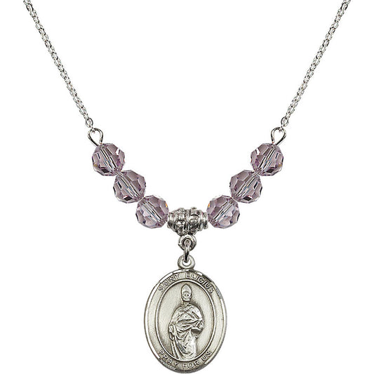 Sterling Silver Saint Eligius Birthstone Necklace with Light Amethyst Beads - 8402