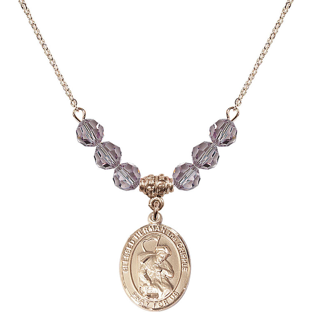 14kt Gold Filled Blessed Herman the Cripple Birthstone Necklace with Light Amethyst Beads - 8403