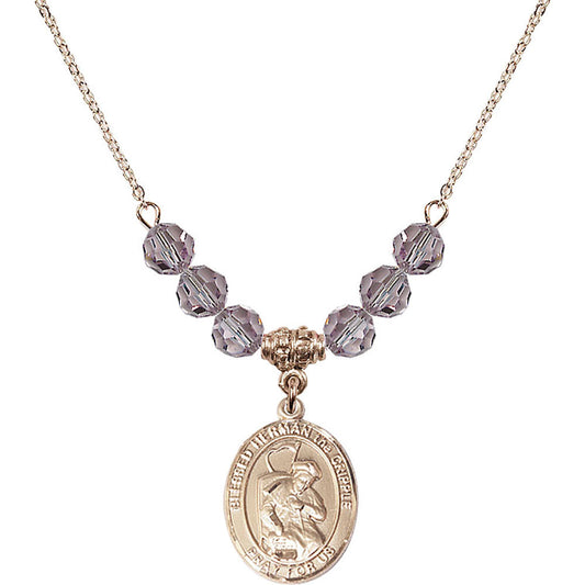 14kt Gold Filled Blessed Herman the Cripple Birthstone Necklace with Light Amethyst Beads - 8403