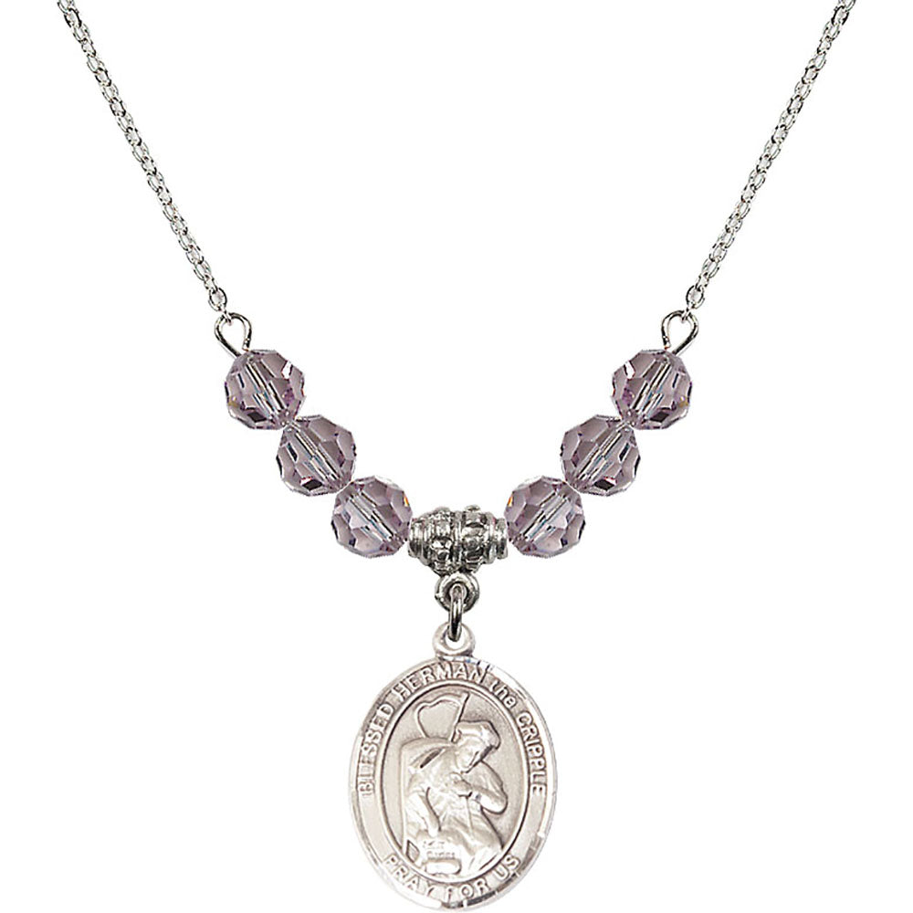 Sterling Silver Blessed Herman the Cripple Birthstone Necklace with Light Amethyst Beads - 8403