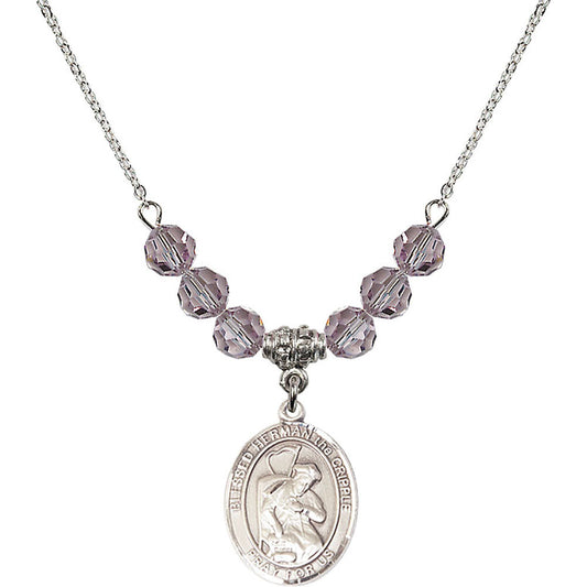 Sterling Silver Blessed Herman the Cripple Birthstone Necklace with Light Amethyst Beads - 8403
