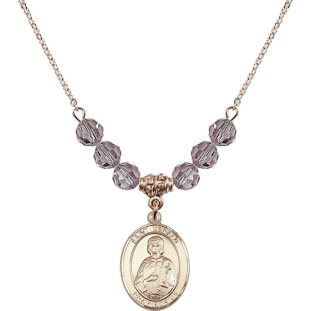 14kt Gold Filled Saint Gerald Birthstone Necklace with Light Amethyst Beads - 8404
