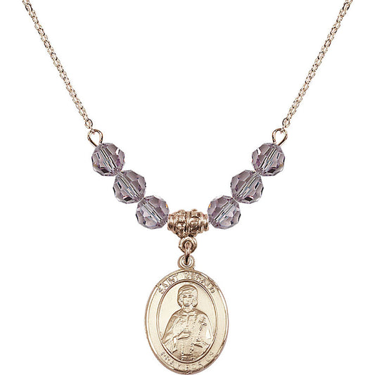 14kt Gold Filled Saint Gerald Birthstone Necklace with Light Amethyst Beads - 8404