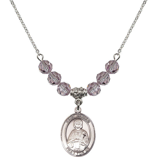 Sterling Silver Saint Gerald Birthstone Necklace with Light Amethyst Beads - 8404