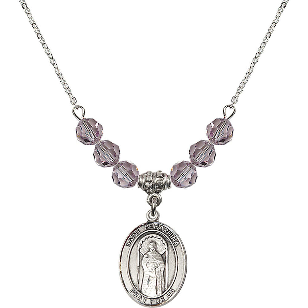 Sterling Silver Saint Seraphina Birthstone Necklace with Light Amethyst Beads - 8405