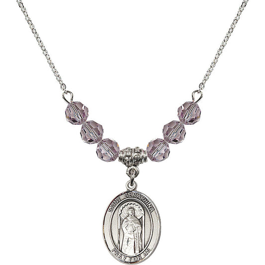 Sterling Silver Saint Seraphina Birthstone Necklace with Light Amethyst Beads - 8405