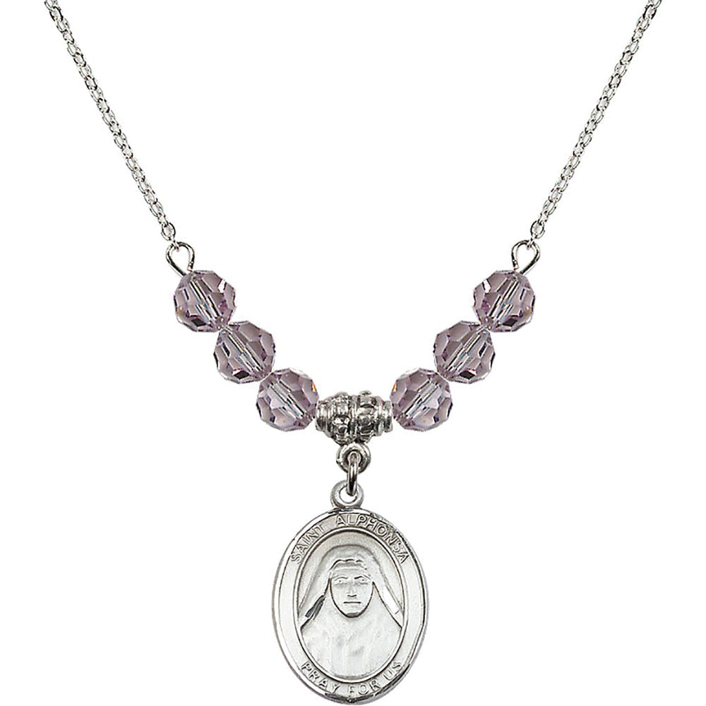 Sterling Silver Saint Alphonsa of India Birthstone Necklace with Light Amethyst Beads - 8406