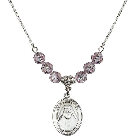 Sterling Silver Saint Alphonsa of India Birthstone Necklace with Light Amethyst Beads - 8406