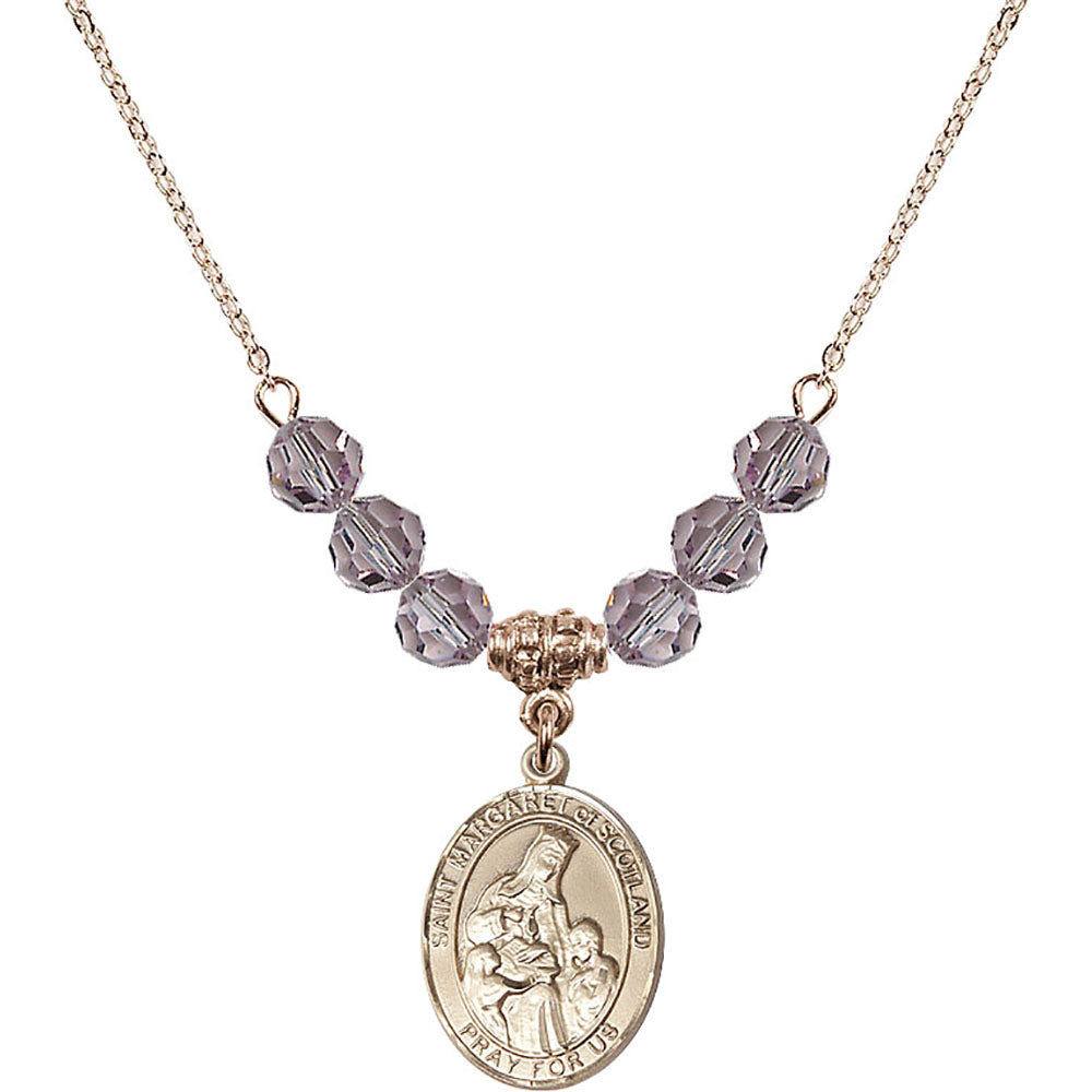 14kt Gold Filled Saint Margaret of Scotland Birthstone Necklace with Light Amethyst Beads - 8407