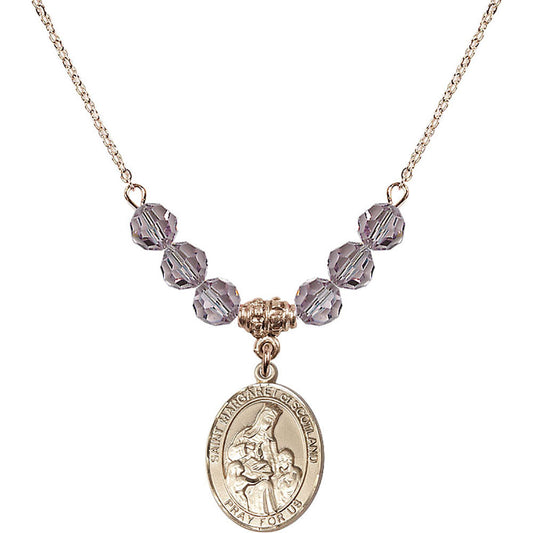 14kt Gold Filled Saint Margaret of Scotland Birthstone Necklace with Light Amethyst Beads - 8407