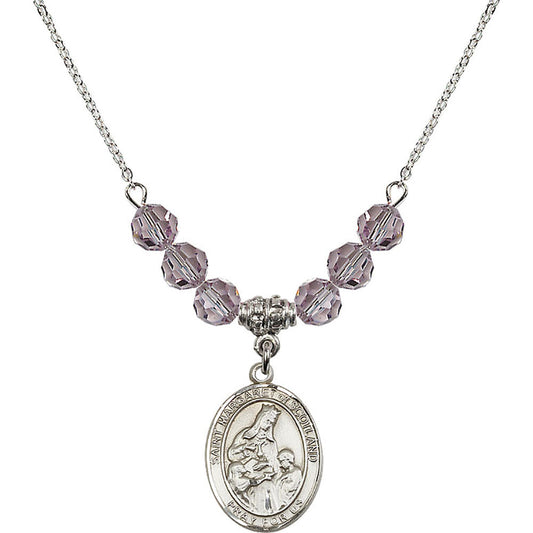Sterling Silver Saint Margaret of Scotland Birthstone Necklace with Light Amethyst Beads - 8407