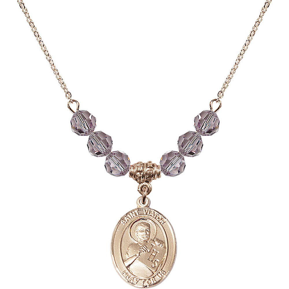 14kt Gold Filled Saint Viator of Bergamo Birthstone Necklace with Light Amethyst Beads - 8408