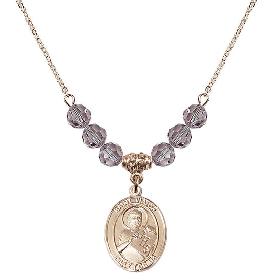 14kt Gold Filled Saint Viator of Bergamo Birthstone Necklace with Light Amethyst Beads - 8408