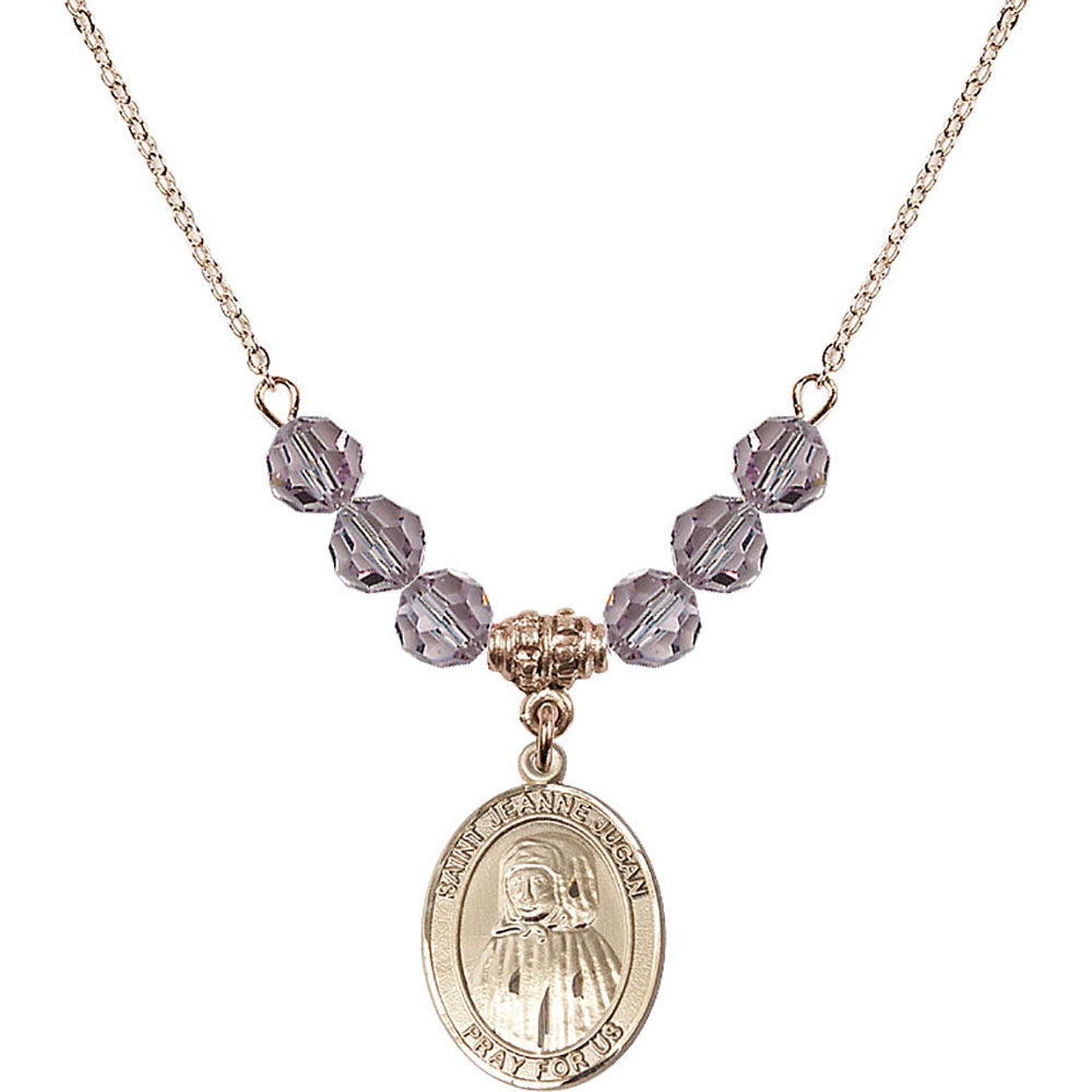 14kt Gold Filled Saint Jeanne Jugan Birthstone Necklace with Light Amethyst Beads - 8409