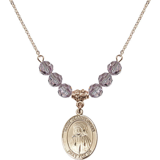 14kt Gold Filled Saint Jeanne Jugan Birthstone Necklace with Light Amethyst Beads - 8409