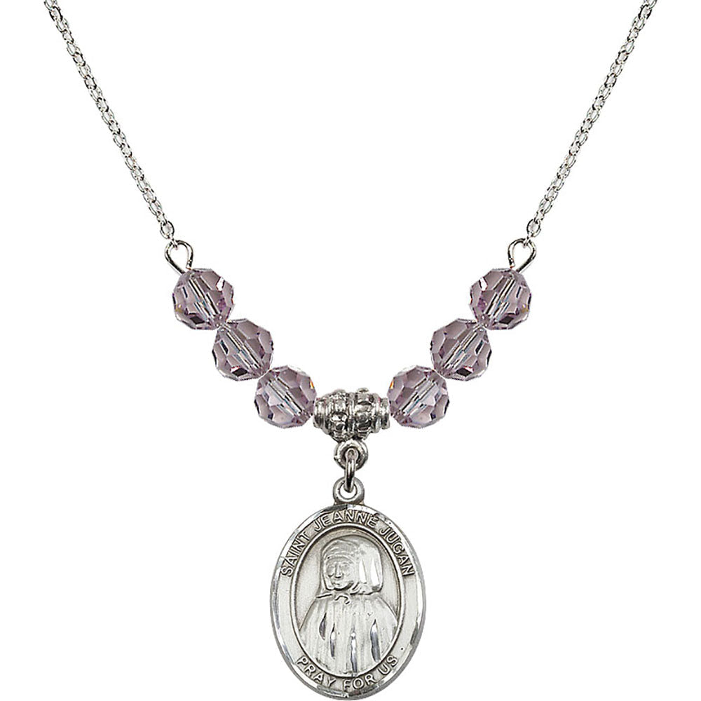 Sterling Silver Saint Jeanne Jugan Birthstone Necklace with Light Amethyst Beads - 8409