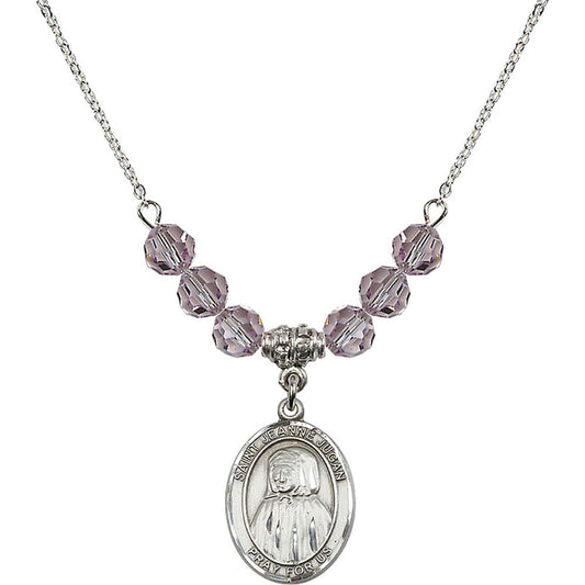 Sterling Silver Saint Jeanne Jugan Birthstone Necklace with Light Amethyst Beads - 8409