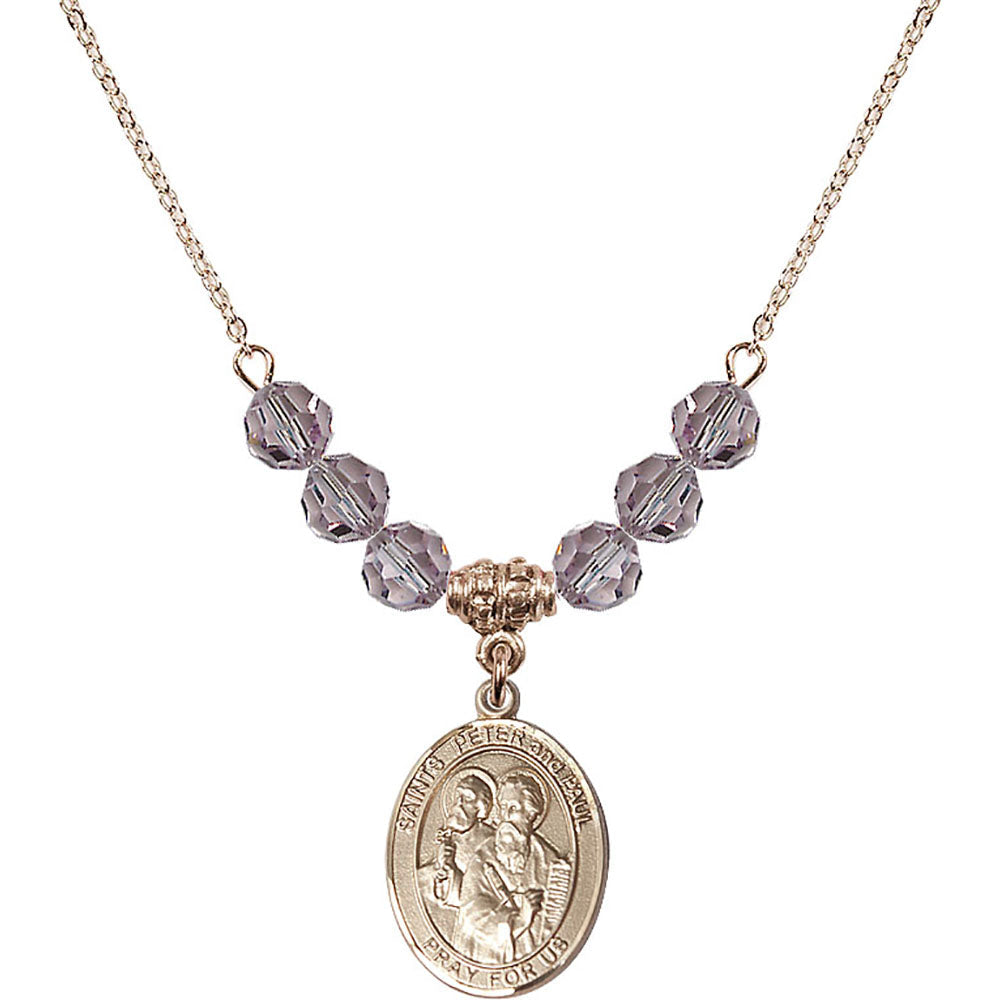 14kt Gold Filled Saints Peter & Paul Birthstone Necklace with Light Amethyst Beads - 8410