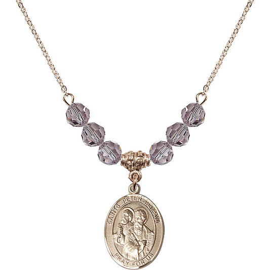 14kt Gold Filled Saints Peter & Paul Birthstone Necklace with Light Amethyst Beads - 8410