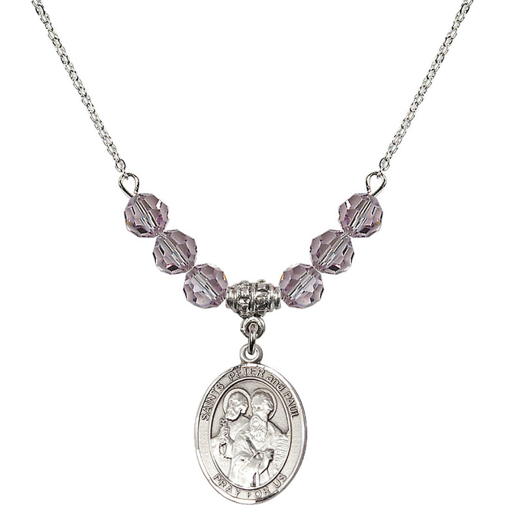 Sterling Silver Saints Peter & Paul Birthstone Necklace with Light Amethyst Beads - 8410
